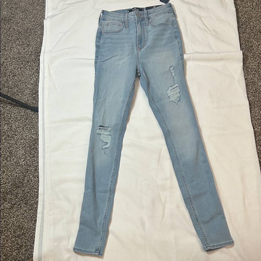 Hollister Light Blue Skinny Jeans with Distressed Details